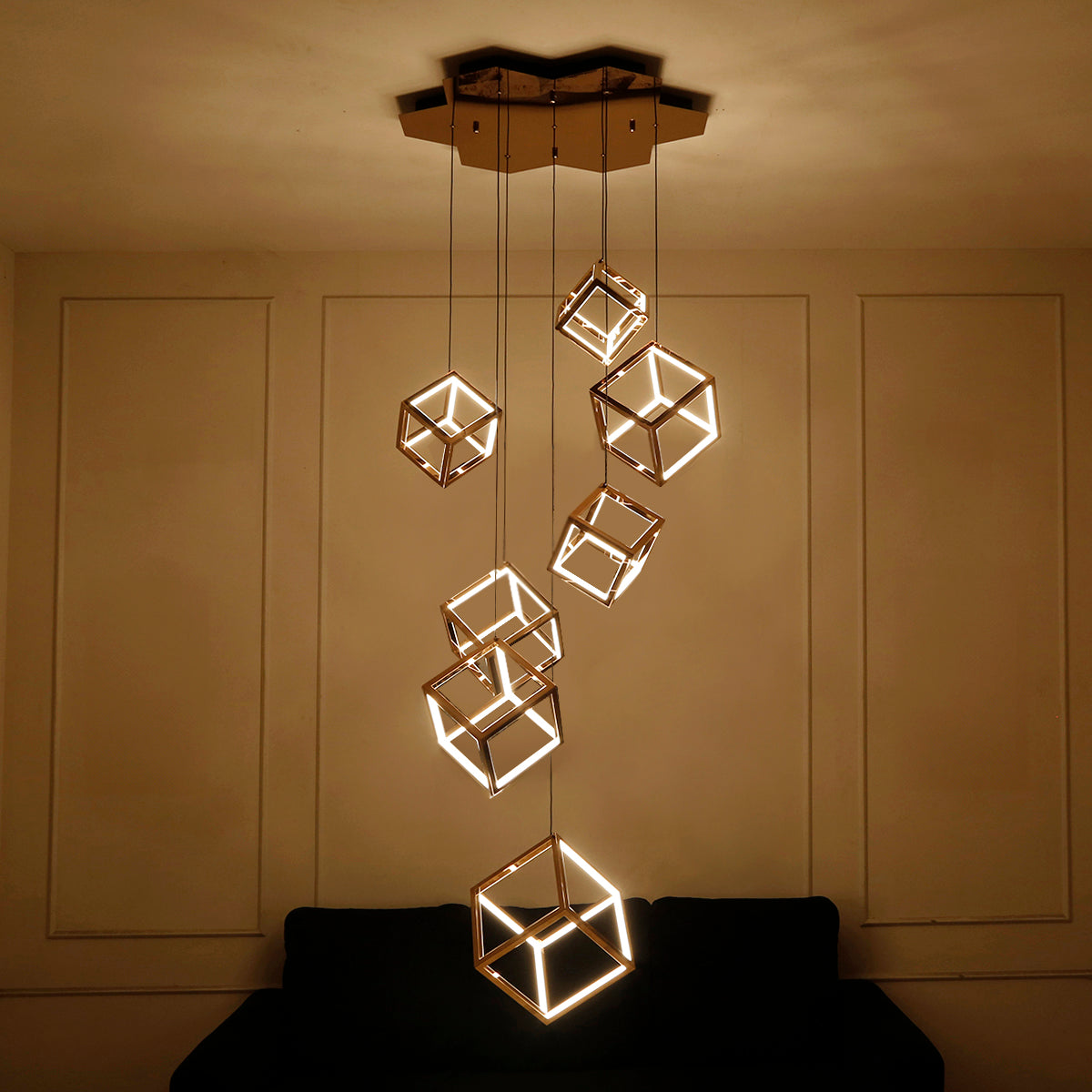 Cube Story Smart ( Dimmable &amp; Remote) Double Height LED Chandelier Online